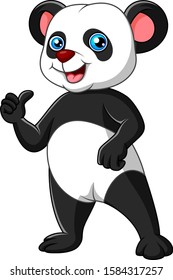 Cartoon happy panda giving thumb