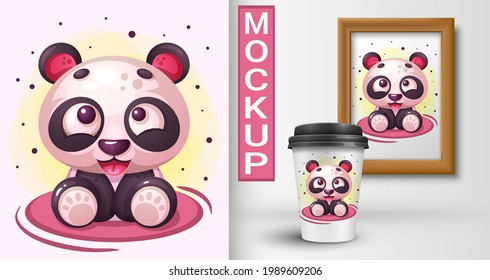 Caricatura feliz panda. Ilustración vectorial.