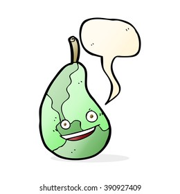cartoon happy pear with speech bubble