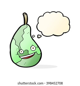 caricatura de pera feliz con burbuja de pensamiento