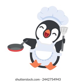 Cartoon Happy penguin chef with cook hat