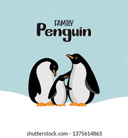 Cartoon happy penguin family.