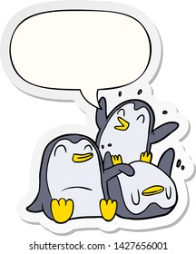 cartoon happy penguins with speech bubble sticker