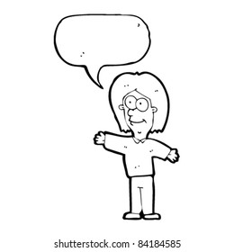 cartoon happy person with speech bubble
