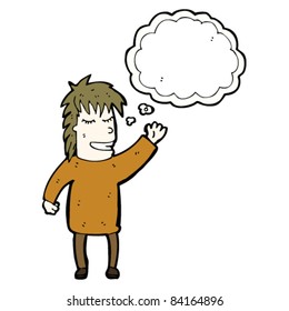 cartoon happy person with thought bubble