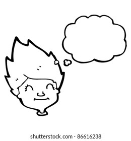 cartoon happy person with thought bubble