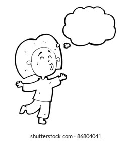 cartoon happy person with thought bubble