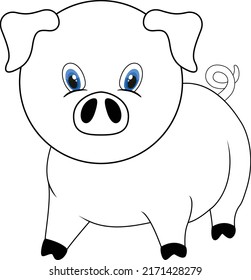 Cartoon happy pig coloring vector art and illustration