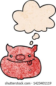 cartoon happy pig face with thought bubble in grunge texture style