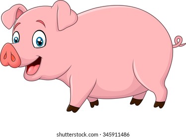 Cartoon happy pig isolated on white background