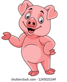 Cartoon happy pig presenting