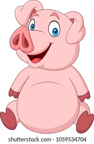 Cartoon happy pig sitting