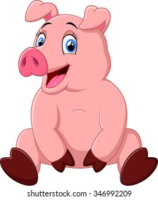 cartoon happy pig sitting