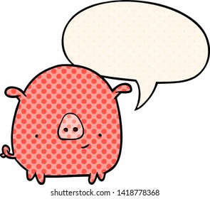 cartoon happy pig with speech bubble in comic book style