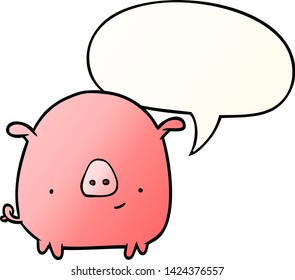 cartoon happy pig with speech bubble in smooth gradient style