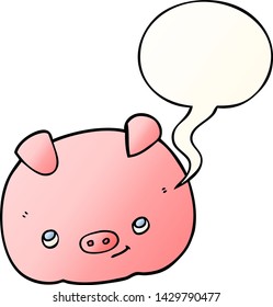 cartoon happy pig with speech bubble in smooth gradient style