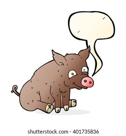 cartoon happy pig with speech bubble