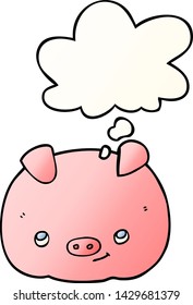 cerdo feliz de dibujos animados con burbuja de pensamiento en un estilo de gradiente suave