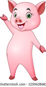 Cartoon happy pig waving