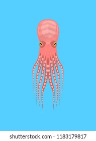 Cartoon Happy Pink Cute Octopus Character Funny Underwater Animal in Aquarium Concept Flat Design Style. Vector illustration