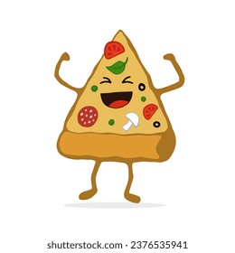 Cartoon happy pizza slice. Vector illustration