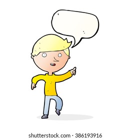 cartoon happy pointing with speech bubble