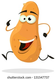 Cartoon Happy Potato Character Running/ Illustration of a funny happy and healthy cartoon potato vegetable character running