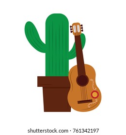 cartoon happy potted cactus with guitar celebration mexican