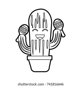 cartoon happy potted cactus with maracas celebration mexican