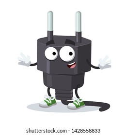 cartoon happy power plug type C mascot smiling on white background
