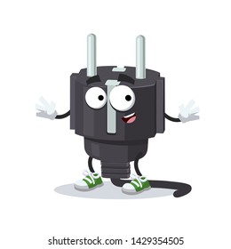 cartoon happy power plug type F mascot smiling on white background
