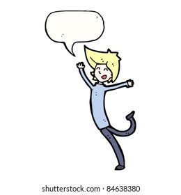 cartoon happy prancing blond person
