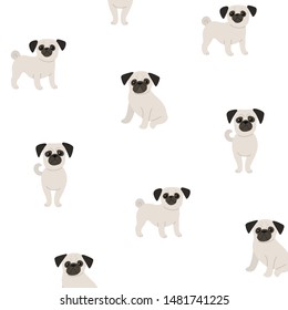 Cartoon happy pug dog - simple trendy pattern with dogs. Flat vector illustration for prints, clothing, packaging and postcards. 