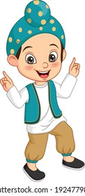 Cartoon happy punjabi boy isolated on white background