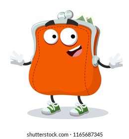 cartoon happy purse mascot smiling on white background