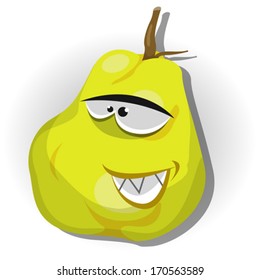 Cartoon Happy Quince Character/ Illustration of a funny happy cartoon quince or pear fruit character, happy and cheerful