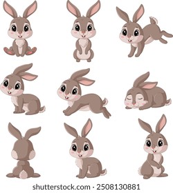 Cartoon happy rabbit collection set