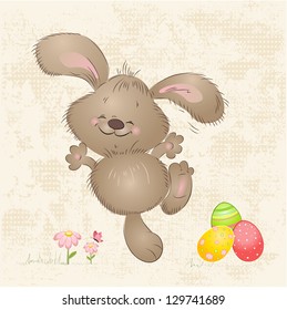 Cartoon happy rabbit for Easter Cards