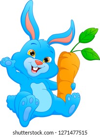 Cartoon happy rabbit holding carrot