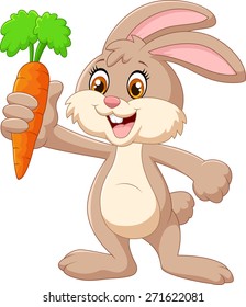 Cartoon happy rabbit holding carrot