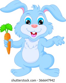 Cartoon happy rabbit holding carrot