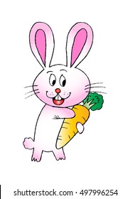 Cartoon happy rabbit holding carrot