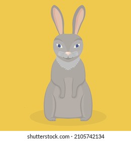 Cartoon happy rabbit isolated on yellow background