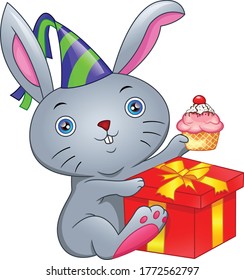 Cartoon happy rabbit on a white background