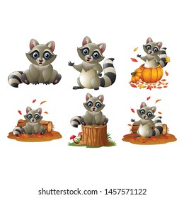 Cartoon happy raccoon illustration collections