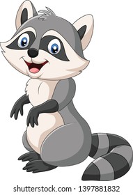 Cartoon happy raccoon on white background