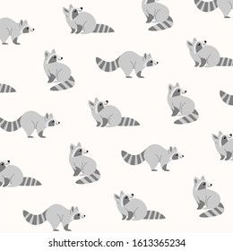 Cartoon happy raccoon - simple trendy pattern with animal. Flat vector illustration for prints, clothing, packaging and postcards. 