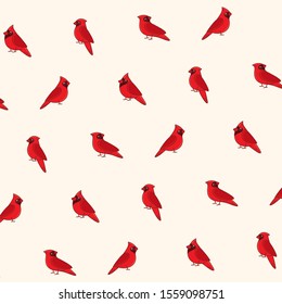 Cartoon happy red cardinally - simple trendy pattern with bird. Flat vector illustration for prints, clothing, packaging and postcards.