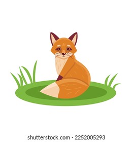 Cartoon happy red fox isolated on white background. Vector illustration in a flat style.