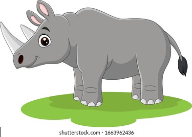 Cartoon-Happy-Rhino auf dem Gras